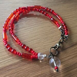 Red Beaded Ladies Double Strand Beaded Ladies Bracelet, Handmade Ladies Bracelet
